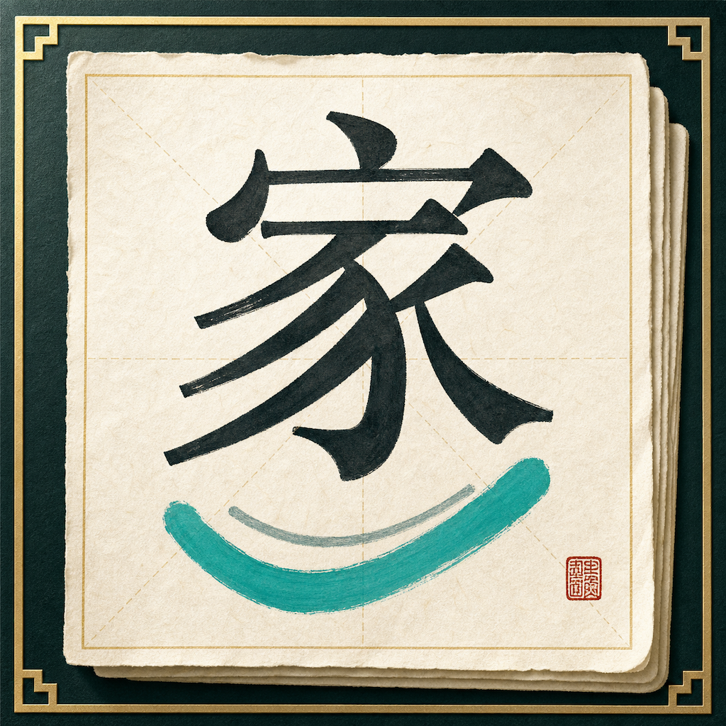 A HanziAgain Studio composition showing the character home on textured paper with a name seal